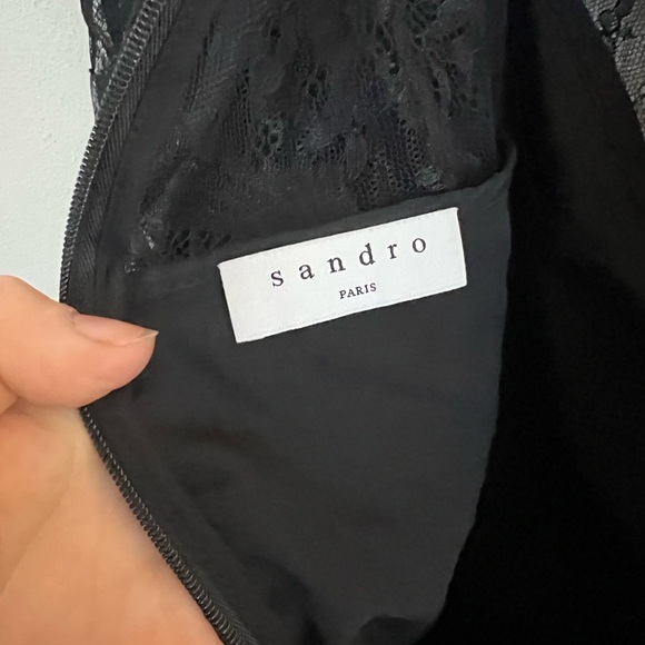 Sandro - Black Floral Lace & Embroidered Puff Sleeve Sheath Dress Size 40 - Picture 7 of 7